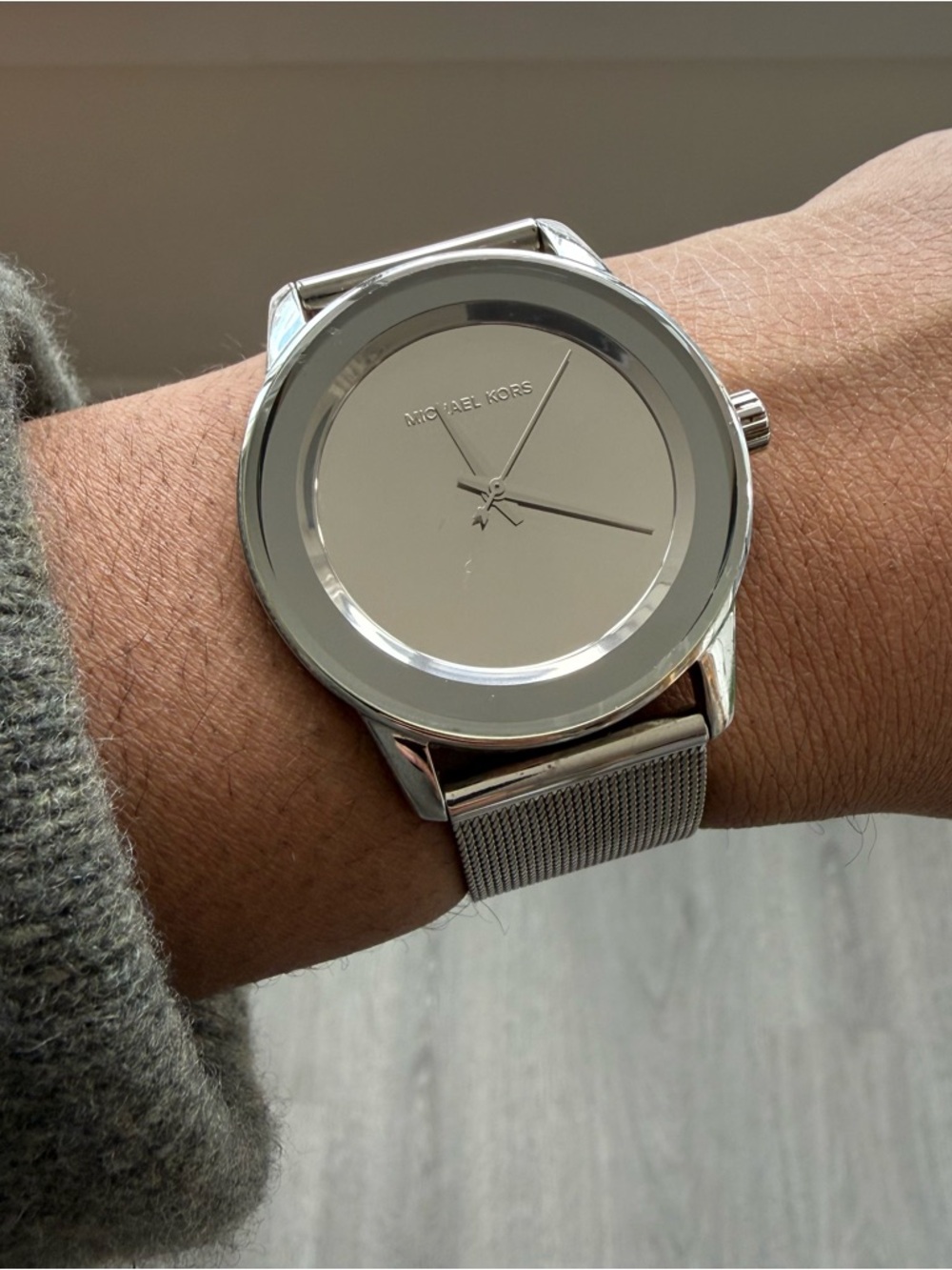 Michael Kors Silver Minimalist Mesh Strap Watch